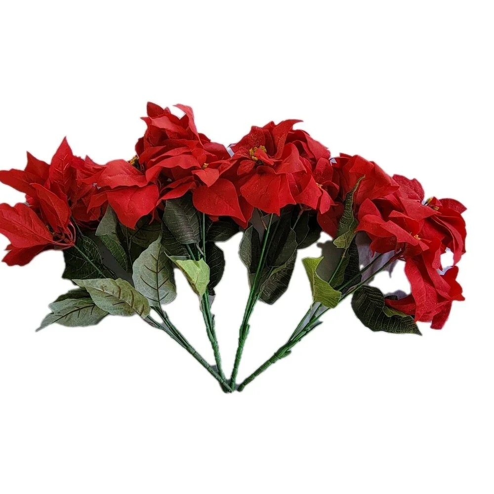 Poinsettias Artificial Christmas Flowers Artificial Decorations - 4 Bunches